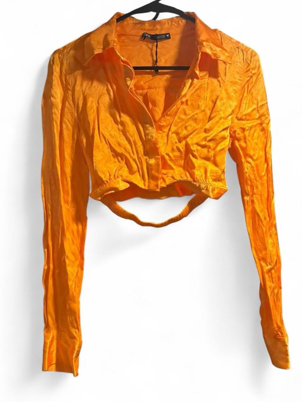 Zara Bright Orange Cropped Button-Down Shirt
